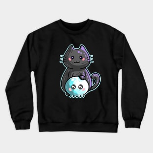 Kawaii Cute Black Cat and Skull Crewneck Sweatshirt